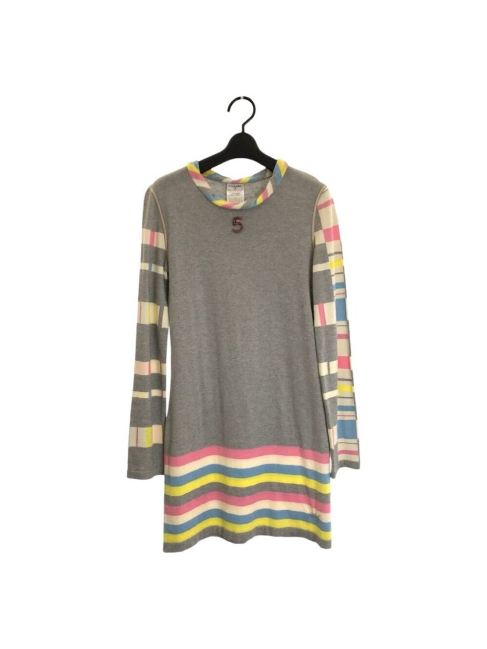 Chanel Gray Multicolor Cotton Cashmere Knit Dress